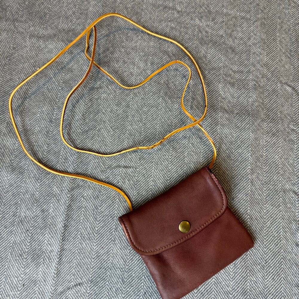 Small Leather Satchel Purse Belt Bag Pouch Crossbody Handbag Brown Vintage